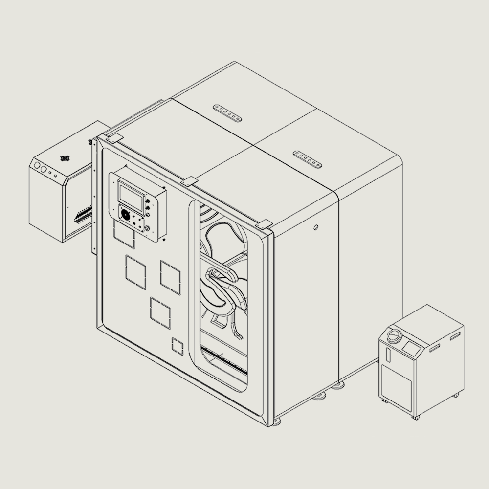 A line drawing of the Matrix hyperbaric oxygen therapy (HBOT) chamber.