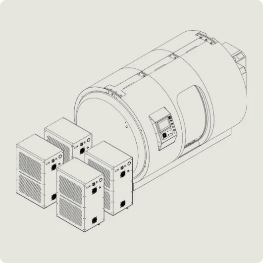 A line drawing of the Mediterranean hyperbaric oxygen therapy (HBOT) chamber.