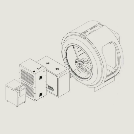 A line drawing of the Zeugma hyperbaric oxygen therapy (HBOT) chamber.